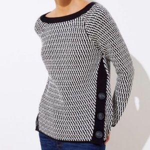 NWT Loft Black & White Textured Side Button Sweater Size Small